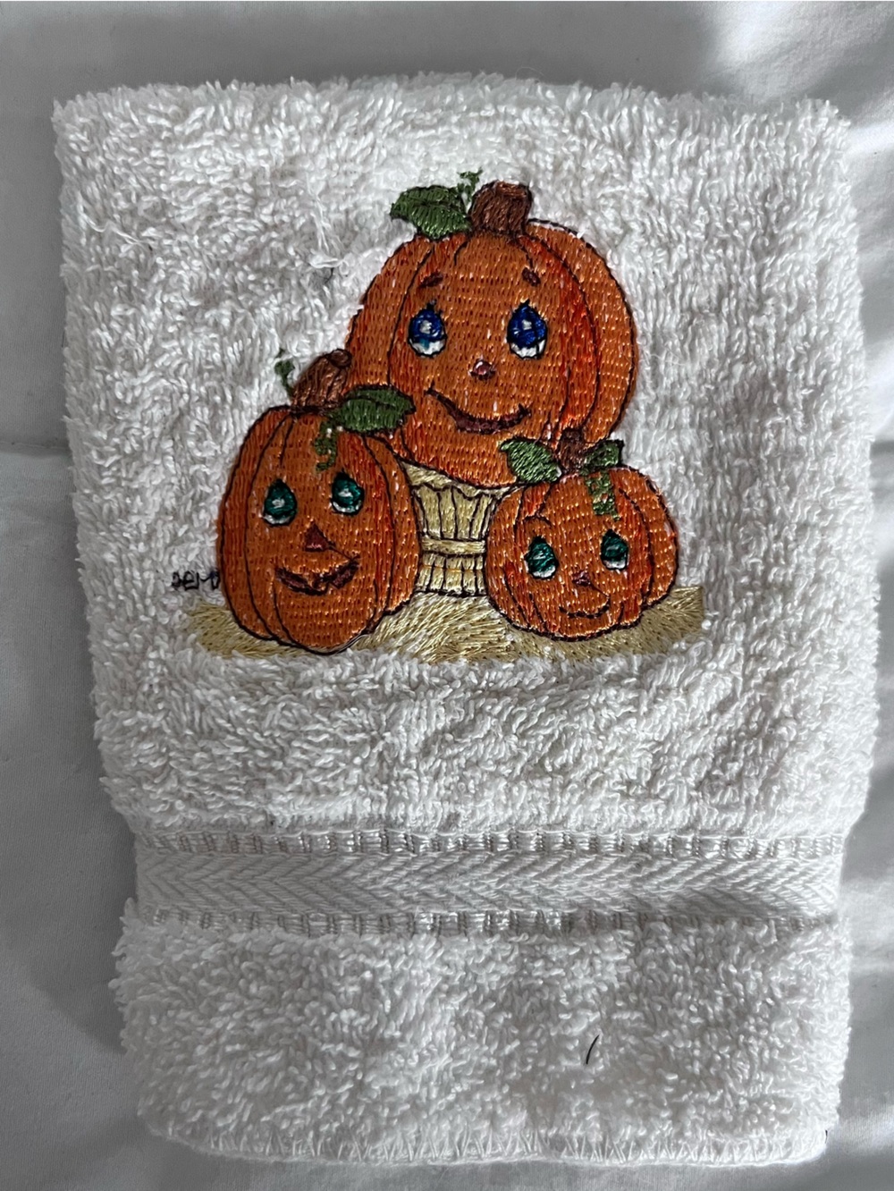 Halloween Embroidered Pumpkin Trio White Wash Cloth